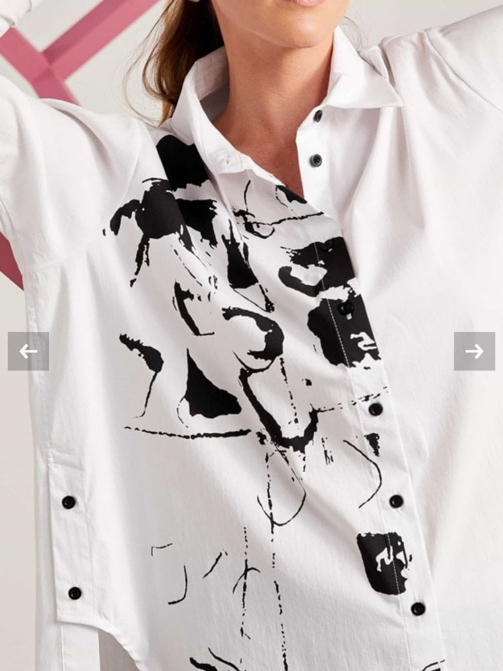 Naya White Button-Front Blouse with Black Abstract Print - Picture 3 of 3